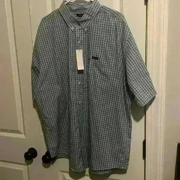 Chaps Plaid XXL Men’s Button Down Short Sleeve Shirt Light blue NWT - Picture 1 of 9